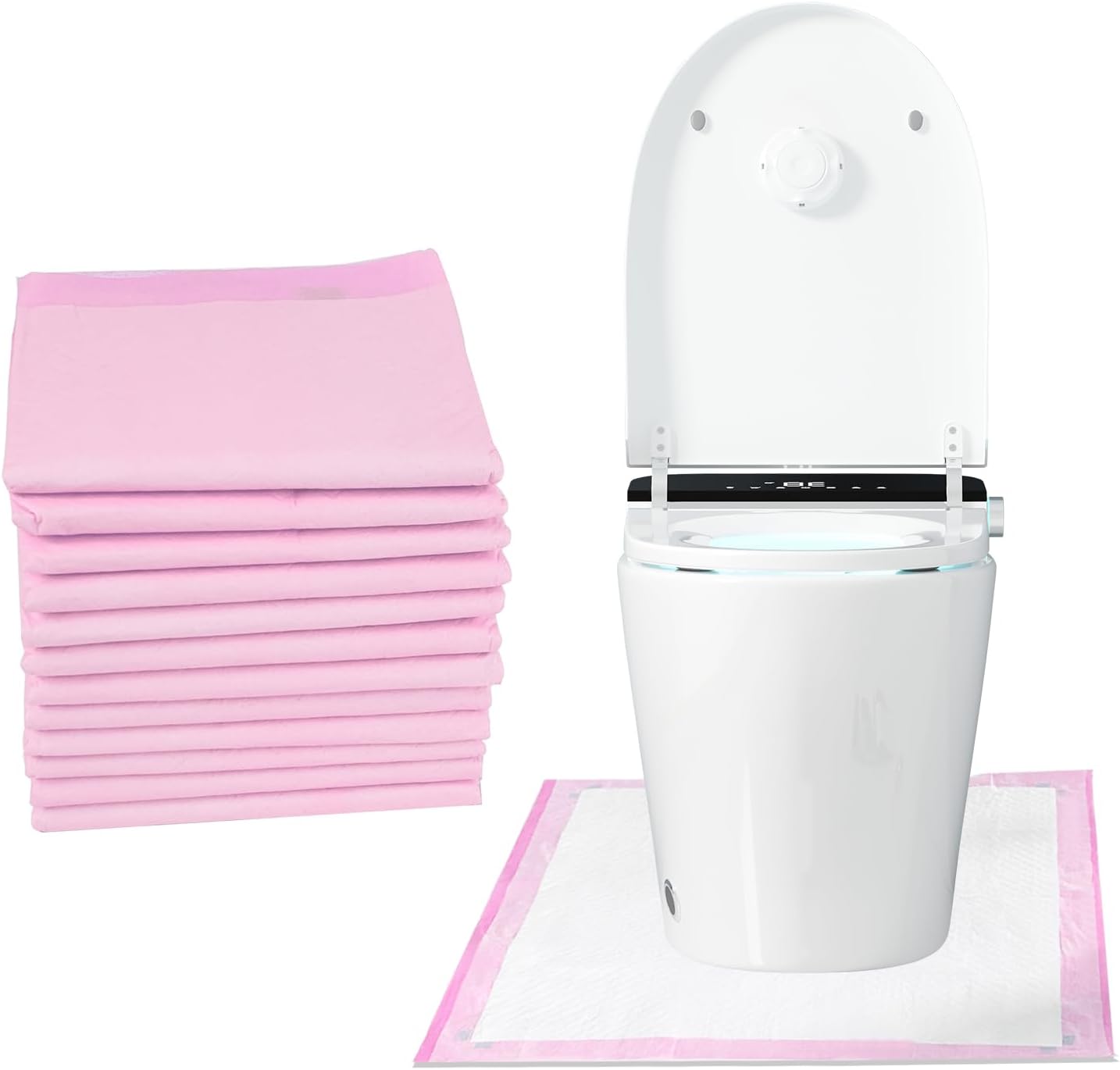 25 Pack Disposable Toilet Mats Absorbent Toilet Floor Protector from Urine U-Shape Toilet Training Rug Waterproof Non-Slip Bathroom Potty Training Mats for Children Adult (Pink)
