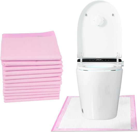 25 Pack Disposable Toilet Mats Absorbent Toilet Floor Protector from Urine U-Shape Toilet Training Rug Waterproof Non-Slip Bathroom Potty Training Mats for Children Adult (Pink)