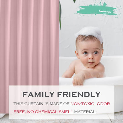 Baby Pink Plastic Shower Curtain Or Liner, 72x72 Inch Lightweight Light Pink Plastic Bathroom Shower Showroom Inner Curtain with Rustproof Metal Grommet Holes and Weighted Magnets