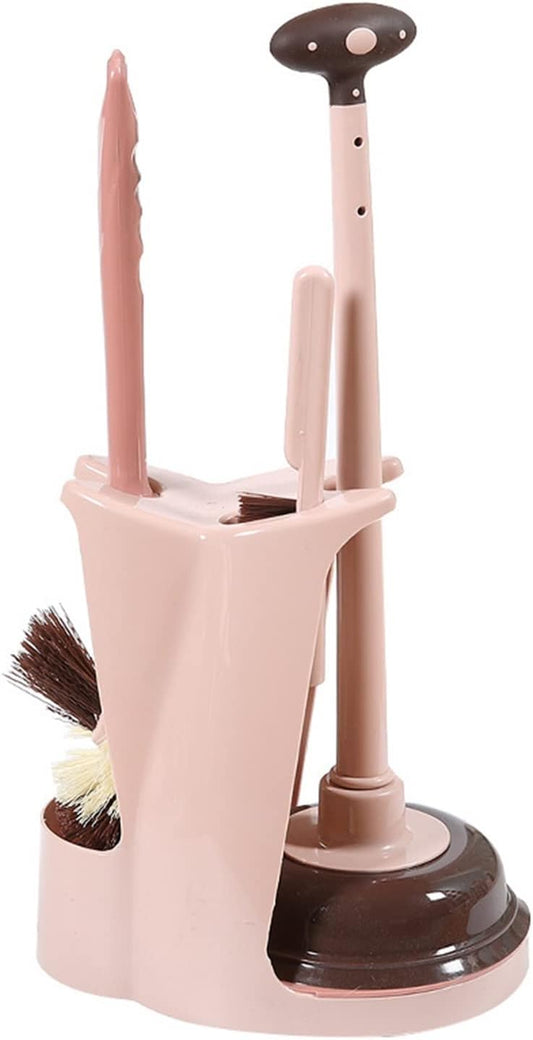 3 in 1 Toilet Brush and Plunger Set Toilet Plunger and Bowl Brush Combination for Bathroom Cleaning (Color : Pink)