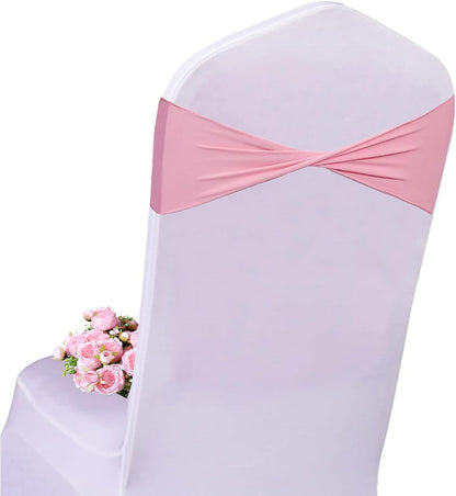 Spandex Pink Chair Sashes 50 Pcs Pink Sashes Bows Elastic Chair Cover Bands Ties Without Buckle for Wedding Party Events Ceremony Birthday
