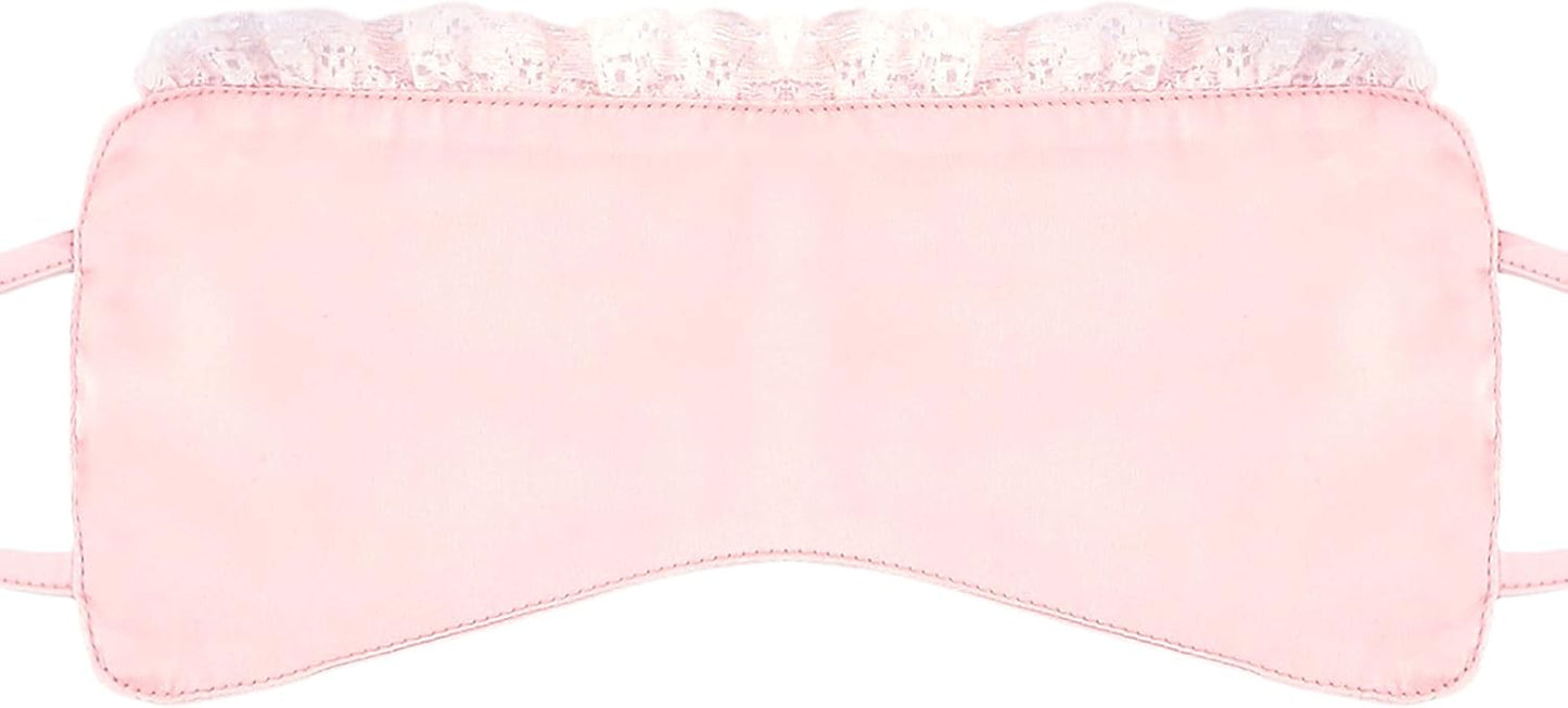 Silk Sleeping Blindfolds Eye Mask - Pink Mysterious Adjustable Block Light Eye Sleep Mask for Costume Parties Valentine, Smooth Breathable Eyes Cover for Women Bed Night Sleeping Time Gift