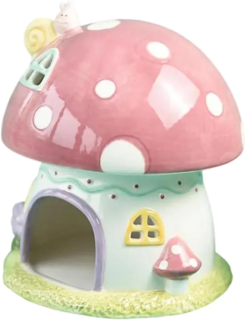 Ceramic Hamster Hideout, 6.3 x 6.3 x 7.2 in Cartoon Small Pet Sleeping House for Dwarf Hamsters, Hedgehogs and Chinchillas