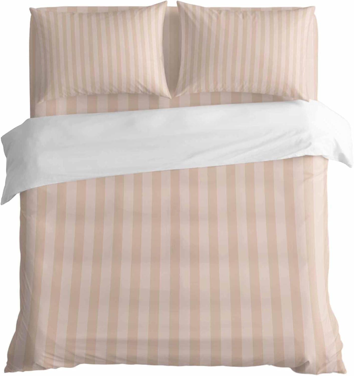 Peach Pink Stripes Duvet Cover Twin Size Bedding Set 4 Pieces, 1 Comforter/Quilt Cover and 2 Pillow Covers with Zipper Closure, 1 Bed Printed Flat Sheet Modern Vertical Lines Geometric Simple