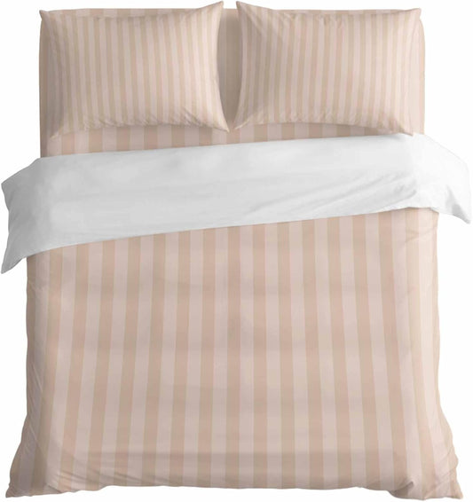 Peach Pink Stripes Duvet Cover Twin Size Bedding Set 4 Pieces, 1 Comforter/Quilt Cover and 2 Pillow Covers with Zipper Closure, 1 Bed Printed Flat Sheet Modern Vertical Lines Geometric Simple