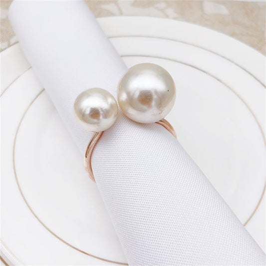 Pearl Napkin Rings Set of 6, Napkin Holder Dinning Table Setting Rustic Dinner Tables Decoration for Wedding Receptions, Valentines Day Party Dinner Parties (Round-Rose Gold)