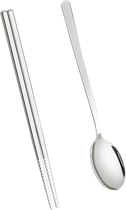 Spoon and Chopsticks Set, Stainless Steel Metal Chopsticks Spoon Set with Travel Case Stainless Steel Chopsticks Spoon Set Travel Utensils for Home Work Outdoor (pink)
