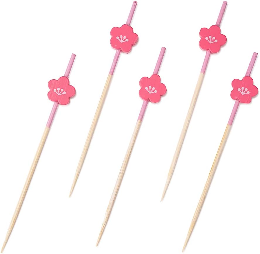 Restaurantware-3.5 Inch Cocktail Skewers, 100 Pointed Flower Toothpicks - Flower, Sturdy, Pink Bamboo Cocktail Picks, Disposable, For Fruits, Desserts, Or Sandwiches