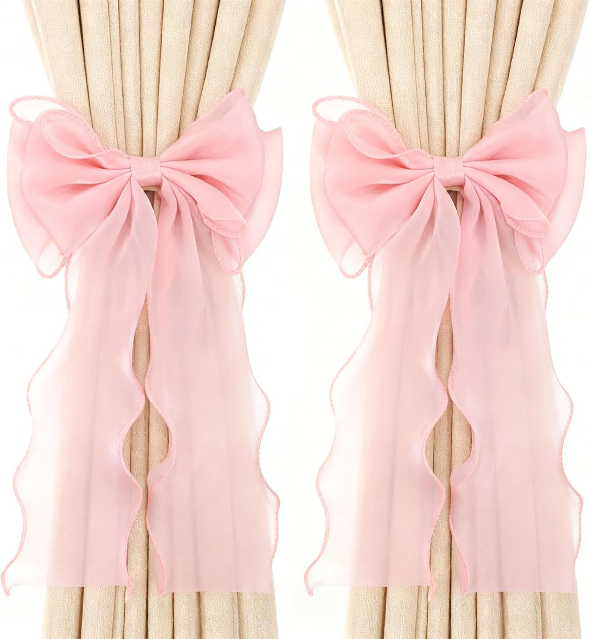 2 Pack Bow Curtains, French Silk Holdbacks Curtain Tiebacks
