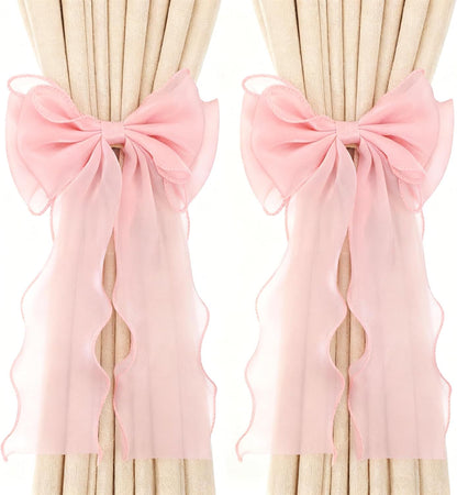 2 Pack Bow Curtains, French Silk Holdbacks Curtain Tiebacks