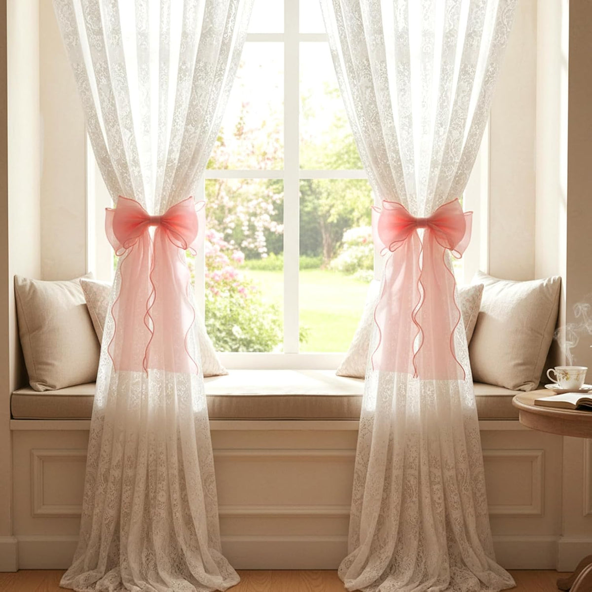 2 Pack Bow Curtains, French Silk Holdbacks Curtain Tiebacks
