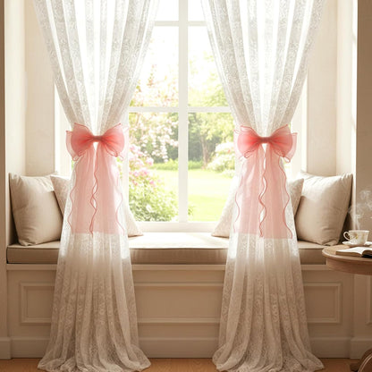 2 Pack Bow Curtains, French Silk Holdbacks Curtain Tiebacks
