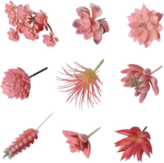 Mini Artificial Succulents, Fake Small Plants, Fake Succulent Plant，Artificial Air Plants that Look Real, Faux Succulents Unpotted, for Party, Garden & Outdoor Home Décor (9, Pink)