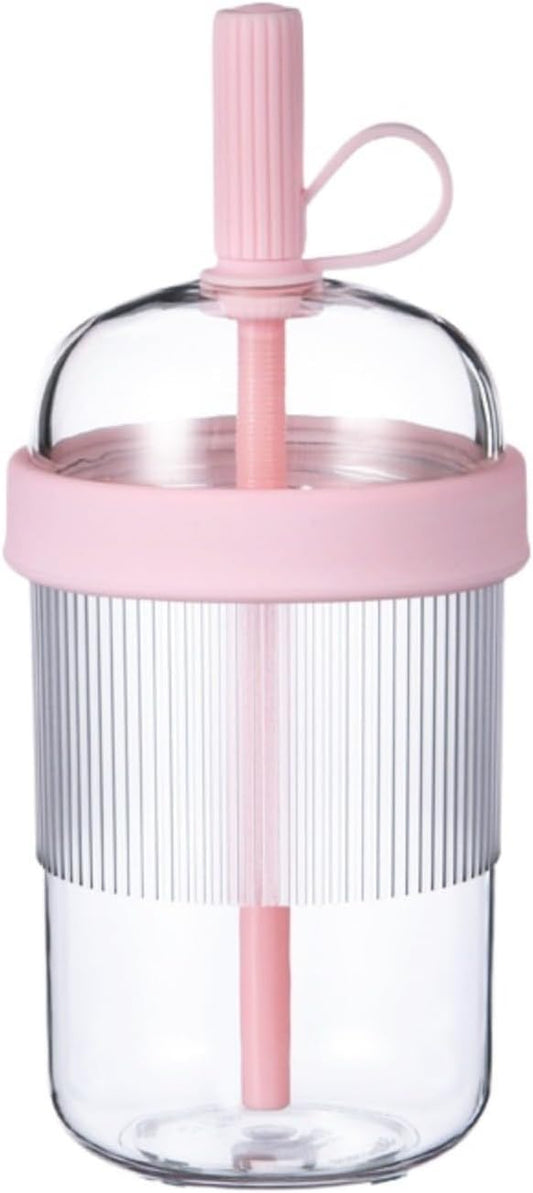 Reusable High-Clarity Copolyester Tumbler with Straw and Cap, 18oz Portable Coffee Mug with Ribbed Grip, Travel Cup for Office and Car - 540ml Multiple Colors (Light Pink)
