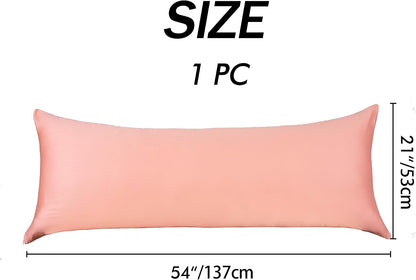 100% Cotton Body Pillow Case Cover with Zipper Wrinkle-Free, 400 Thread Count Super Soft Pillow Case for Body Pillow, Breathable Long Pillow Protector 21" x 54" Pink