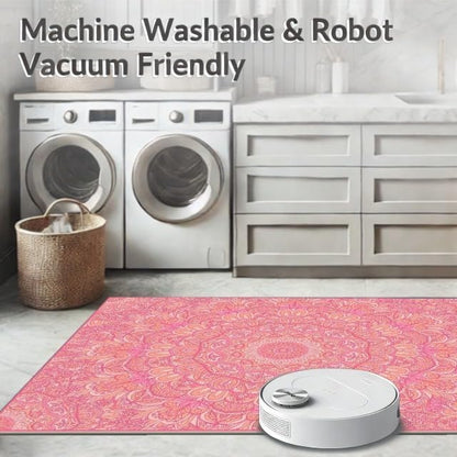 Design&I 4'x6' Easy Clean Abstract Abstract Accent Rug, Coral for Playroom, Bedroom, Reading Nook, Sleek Flatweave Pet Friendly & Non-Slip Built-in Grip Floor Covering | 2163978