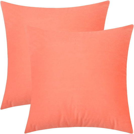 Set of 2 Comfortable Throw Pillow Cover for Bedding, Decorative Accent Cushion Sham Case for Couch Sofa, Soft Solid Velvet with Zipper Hidden - 18"x18", Living Coral