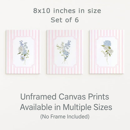 WNRTEKNK 6pcs Floral Nursery Wall Art Pink Blue Botanical Canvas Prints Flower Hydrangea Wall Decor Wildflower Pictures Pastel Wall Decor Painting for Girls Bedroom 8x10 Inch Posters Unframed