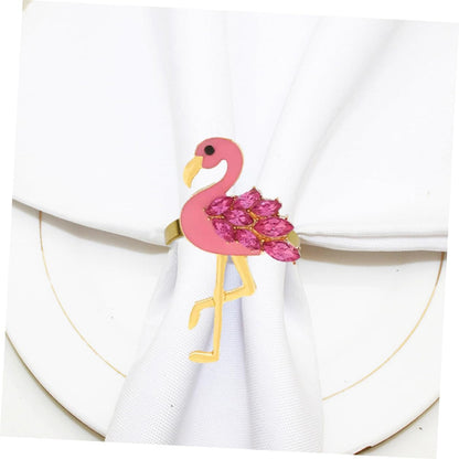 NUOBESTY 4pcs Pink Flamingo Napkin Rings Metal Decorative Animal Napkin Holders for Wedding Party Dining Table Accessories