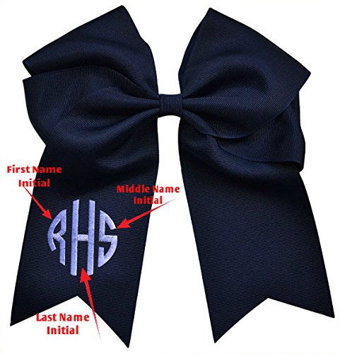 Custom CIRCLE MONOGRAM Embroidered Elastic Ponytail CHEER BOW By Funny Girl Designs - 7.5 Inches Long (LIGHT PINK)