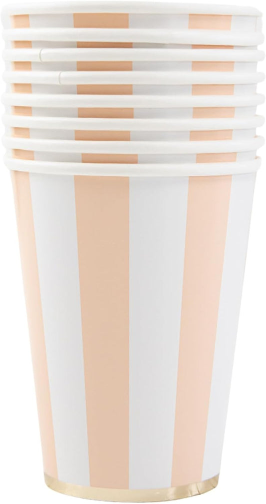 Bonjour Fête Light Peach Cabana Stripe Party Cups | Disposable Cups for Holidays, Baby Showers, Easter & Birthday Parties | Premium Party Supplies & Decorations | Pack of 8 | 12oz size