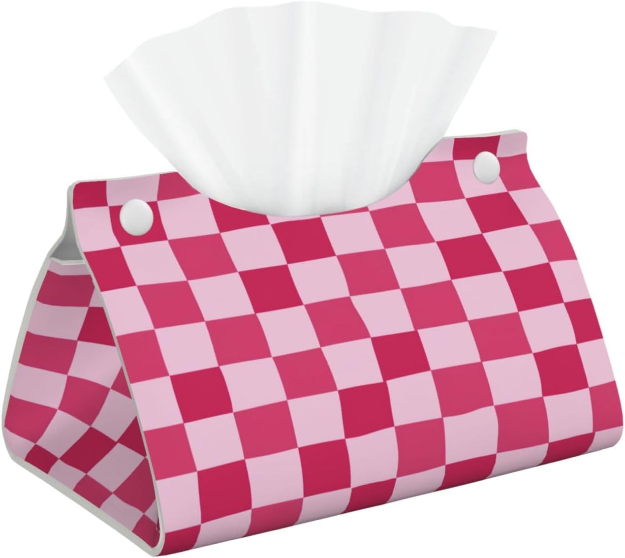 Pink Checkerboard Pattern Rectangle Tissue Box Cover PVC Faux Leather Tissue Boxes Holder Lightweight Tissue Box Cube for Bathroom Home Car Office