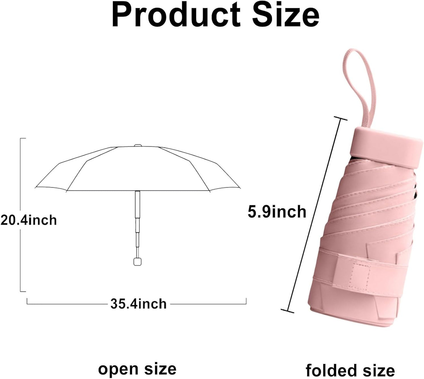 Travel Essentials Mini Umbrella for Purse with Case Small Compact UV Sun Protection Lightweight Tiny Pocket Manual Open Close Umbrella for Women Men Fits Purse Backpack