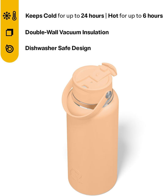 RTIC 32oz Outback Water Bottle, Ceramic Lined, Insulated, Stainless Steel, Double Wall Vacuum-Insulation, Leak-Proof Lid, BPA-Free Water Flask Hiking, Running, Sports, Outdoor, Peach Tea