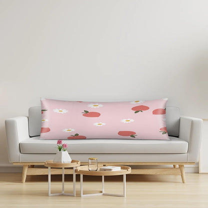 Peach Flower Pink Long Satin Pillowcase with Zipper 21X54 inches Silk Body Pillow Cover for Hair Skin Soft King Pillow Cases Cool Square Throw Pillowcases for Couch Bed Love Gifts
