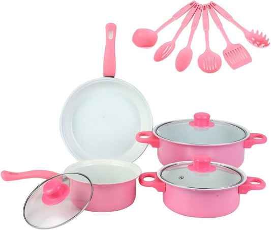 12-Piece Non-Stick Cookware Set Deep Frying Pan with Lid Milk Pot Maifan Stone Frying Pan Cooking Pot Set for All Types of Cooker