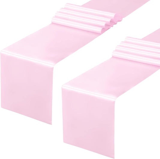 Horbaunal 2 Pack Light Pink Satin Table Runner 12 x 108 Inch, Smooth Table Runners for Wedding Banquets Birthday Party
