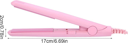 Hair Straightener, 25W PTC Two in One Tourmaline Ceramic Pink Straightener Mini Flat Iron with Red LED Lamp for Straightener and Curling(Pink, Us Plug)