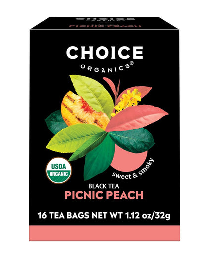 Organic Picnic Peach Tea (6 Pack) - Rainforest Alliance - Contains Caffeine - 96 Organic Black Tea Bags