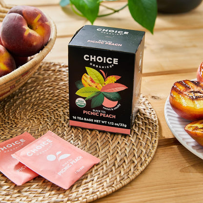 Organic Picnic Peach Tea (6 Pack) - Rainforest Alliance - Contains Caffeine - 96 Organic Black Tea Bags