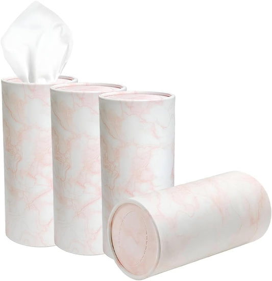 4PCS Car Tissue Holder, Car Cup Holder Convenient Travel Tissue Tube Box with Facial Tissues, Portable Round Tissues Holder Paper Towel Cylinder for Car Home Office (Marble Pink)