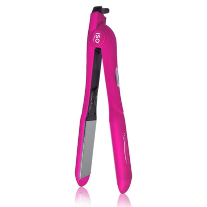 ISO Beauty Gold Collection Metallic Color 1.5 Inch Floating Plates Flat Iron Hair Straightener with Adjustable Auto Power Off, Smart Memory, Temp Control & LCD Display (Pink)