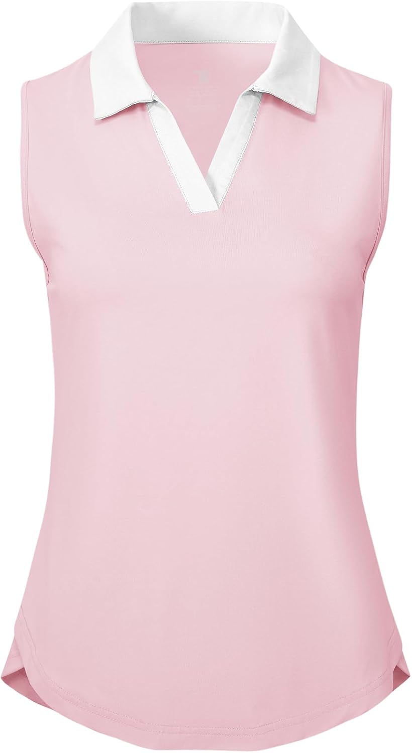 BGOWATU Women's Sleeveless Golf Polo Shirts Collared V Neck Tennis Tank Tops UPF 50+ Quick Dry Lightweight
