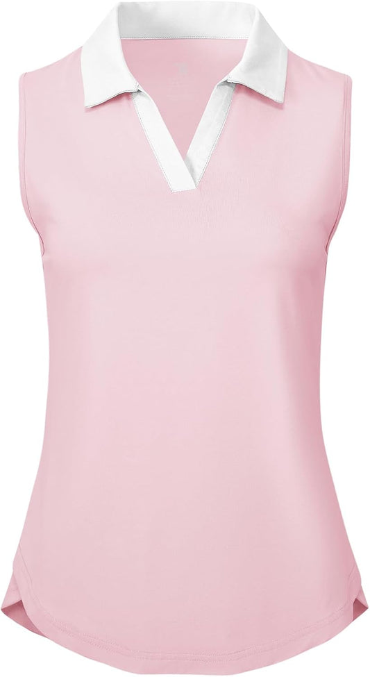 BGOWATU Women's Sleeveless Golf Polo Shirts Collared V Neck Tennis Tank Tops UPF 50+ Quick Dry Lightweight