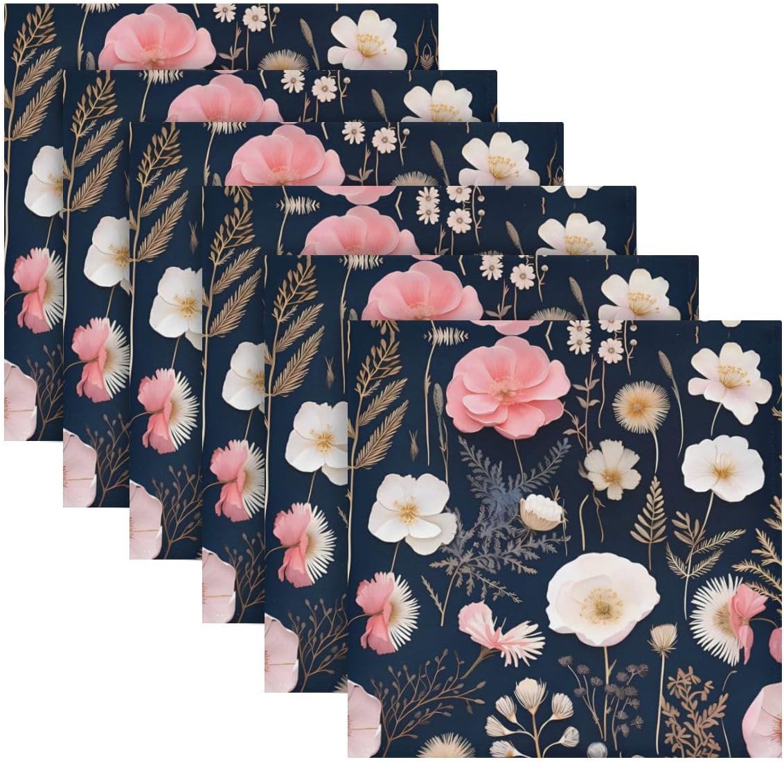 ALAZA Pink White Flowers Cloth Napkins Dinner Napkins 1 Piece,Reusable Table Napkins Washable Polyester Fabric for Cocktail Party Holiday Wedding Home Decorative