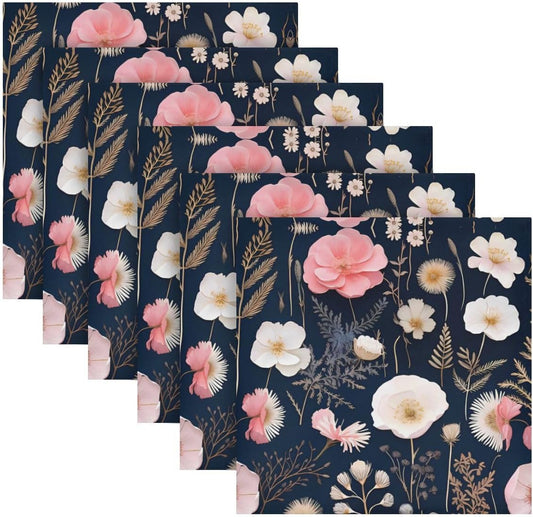 ALAZA Pink White Flowers Cloth Napkins Dinner Napkins 1 Piece,Reusable Table Napkins Washable Polyester Fabric for Cocktail Party Holiday Wedding Home Decorative
