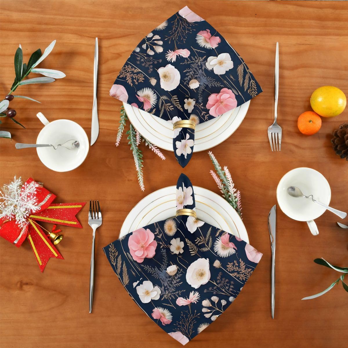 ALAZA Pink White Flowers Cloth Napkins Dinner Napkins 1 Piece,Reusable Table Napkins Washable Polyester Fabric for Cocktail Party Holiday Wedding Home Decorative