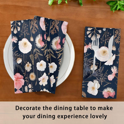 ALAZA Pink White Flowers Cloth Napkins Dinner Napkins 1 Piece,Reusable Table Napkins Washable Polyester Fabric for Cocktail Party Holiday Wedding Home Decorative