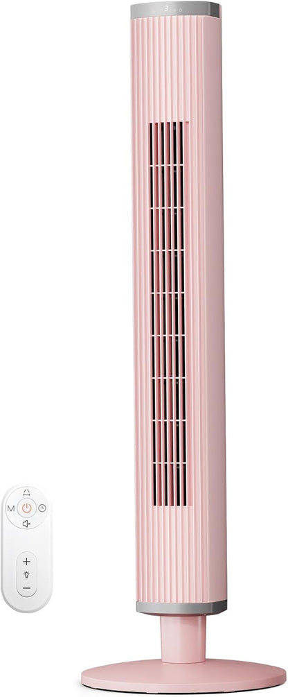 COWSAR Tower Fan for Bedroom – 6 Speeds, 4 Modes, 24H Timer, 60° Oscillating, Bladeless Floor Fan for Indoors, 41-Inch,Pink