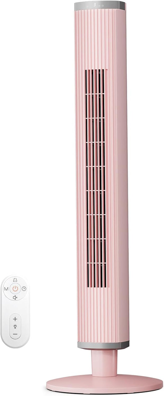 COWSAR Tower Fan for Bedroom – 6 Speeds, 4 Modes, 24H Timer, 60° Oscillating, Bladeless Floor Fan for Indoors, 41-Inch,Pink