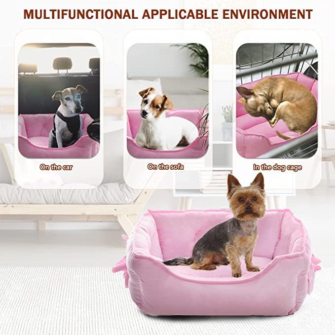 Cute Princess Dog Bed Pink Puppy Bed for Small Dogs Breathable Cat Couch Bowknot Pet Cushion Comfortable Kitten Nest Girl Doggy Sofa, Waterproof Bottom (Pink)