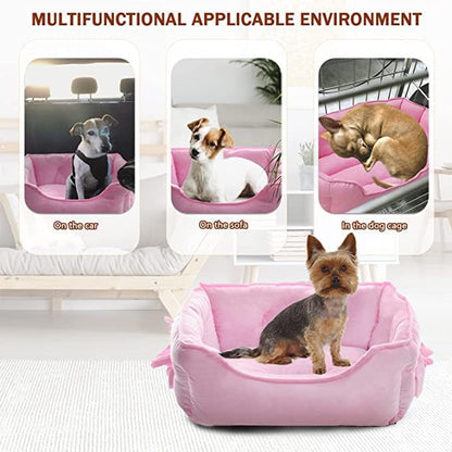 Cute Princess Dog Bed Pink Puppy Bed for Small Dogs Breathable Cat Couch Bowknot Pet Cushion Comfortable Kitten Nest Girl Doggy Sofa, Waterproof Bottom (Pink)
