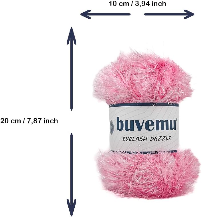Eyelash Dazzle Fun Fur Yarn with Metallic Sparkle 100 Gram (3.53 Ounces) 120 Yards (110 Meters) (Pink - Iridescent)