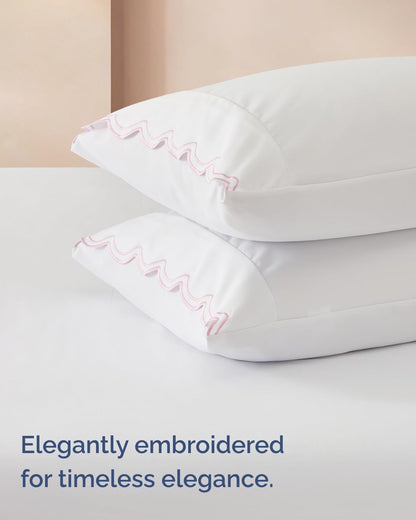 Extra Thick Heavyweight Full Size 4 Piece Bed Sheet Set - Scalloped Edge Bedding - Ultra-Soft & Wrinkle Free - Super Luxury Queen Bed Set - Premium Hotel Quality Sheets with Deep Pockets - Light Pink