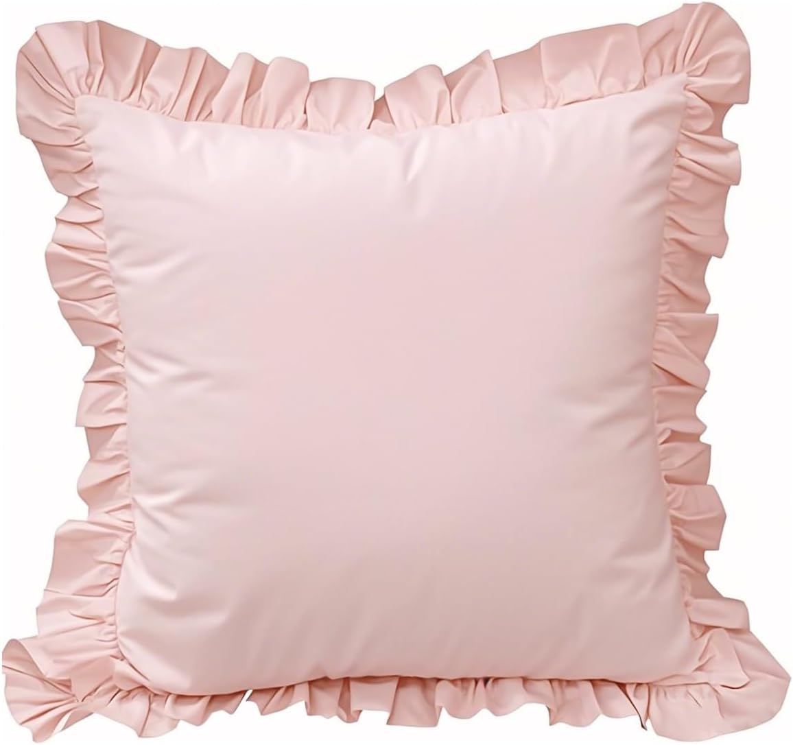 QSH Pink Ruffled Euro Pillow Shams Set of 2, Shabby Boho Chic Farmhouse Euro Pillow Covers Vintage Ultra Soft and Breathable Microfiber Pillowcases 26"x26" for Bedroom