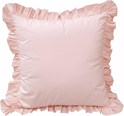 QSH Pink Ruffled Euro Pillow Shams Set of 2, Shabby Boho Chic Farmhouse Euro Pillow Covers Vintage Ultra Soft and Breathable Microfiber Pillowcases 26"x26" for Bedroom